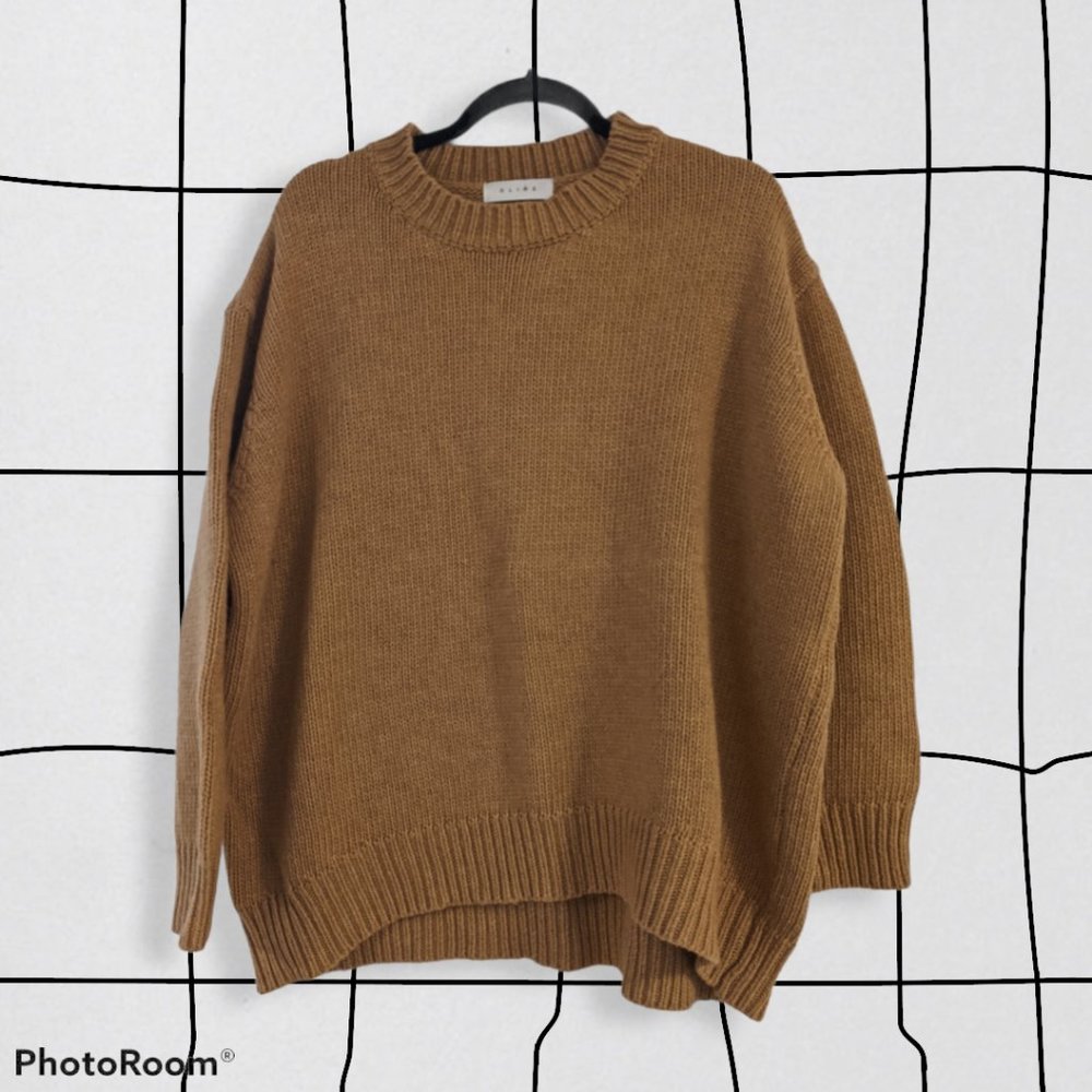 Oversized Camel Crewneck Wool Sweater